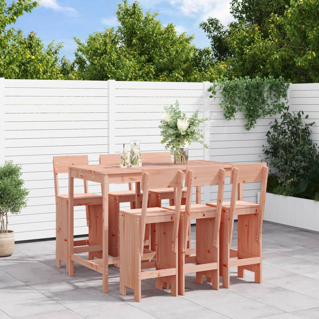 Set De Mesa Y Taburetes Altos Jardín 7 Piezas Madera