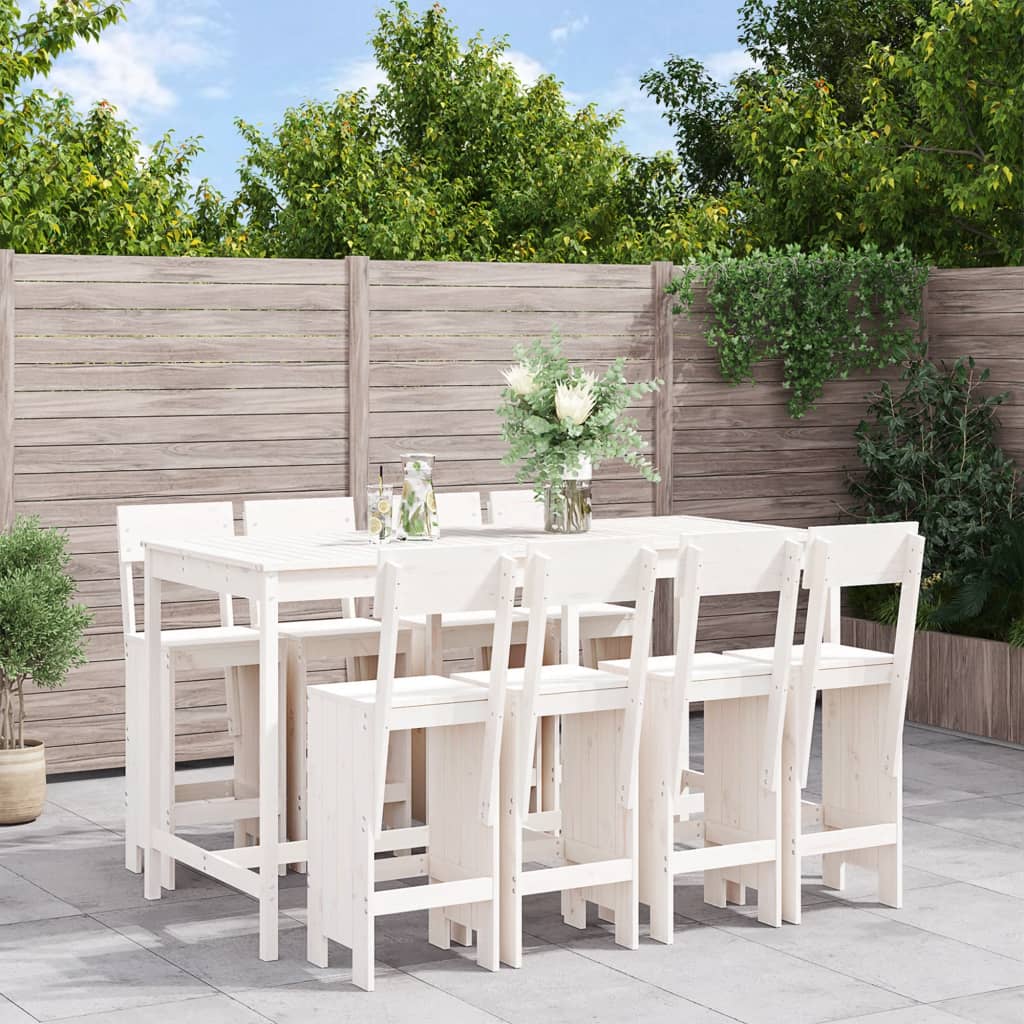Mesa Y Taburetes Altos Jardín 9 Pzas Madera Maciza