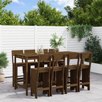 Mesa Y Taburetes Altos Jardín 9 Pzas Madera Maciza