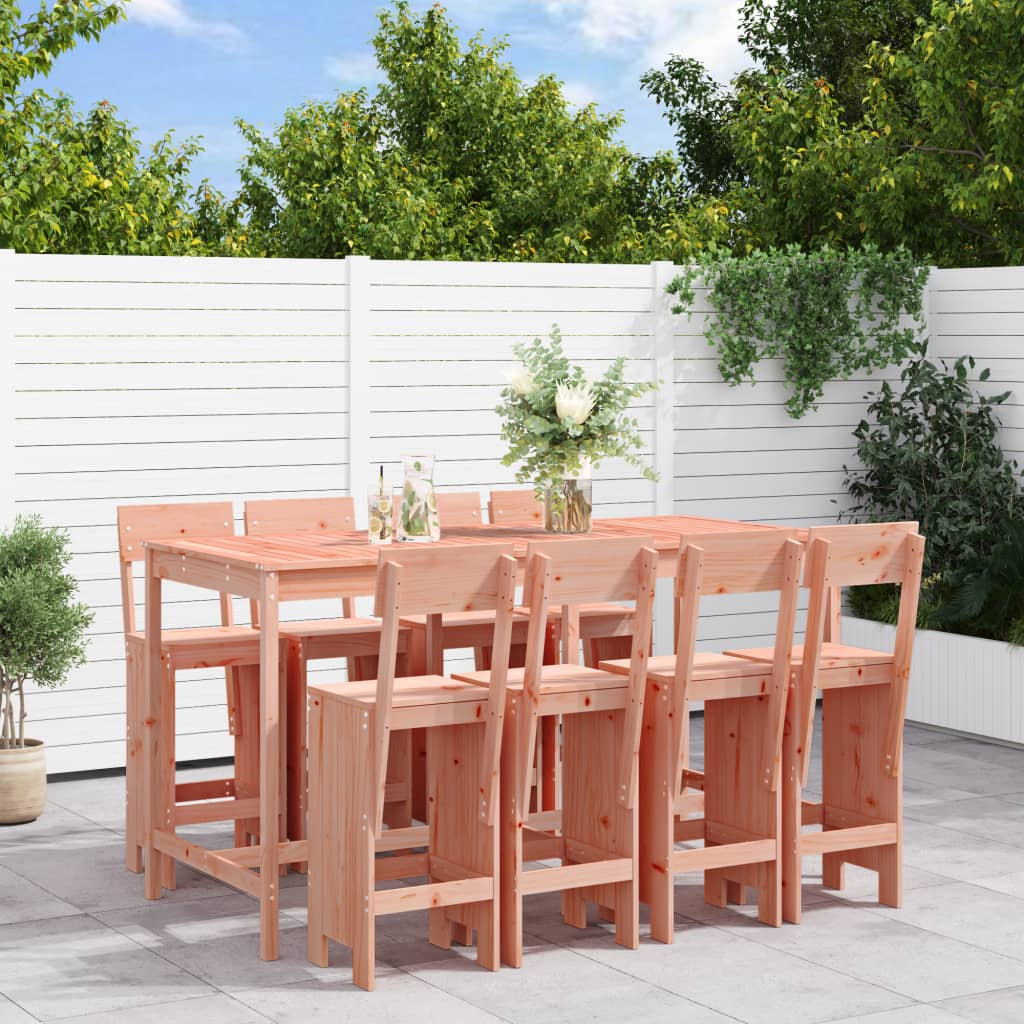 Mesa Y Taburetes Altos Jardín 9 Pzas Madera Maciza