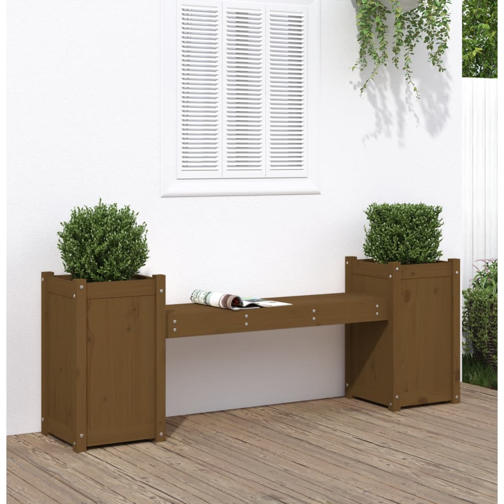 Banco Con Jardineras Madera Maciza 180X36X63Cm