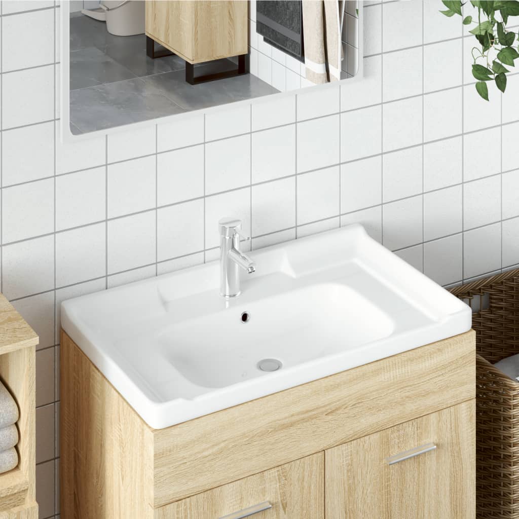 Lavabo De Baño Rectangular Cerámica Blanco 91,5X48X23 Cm