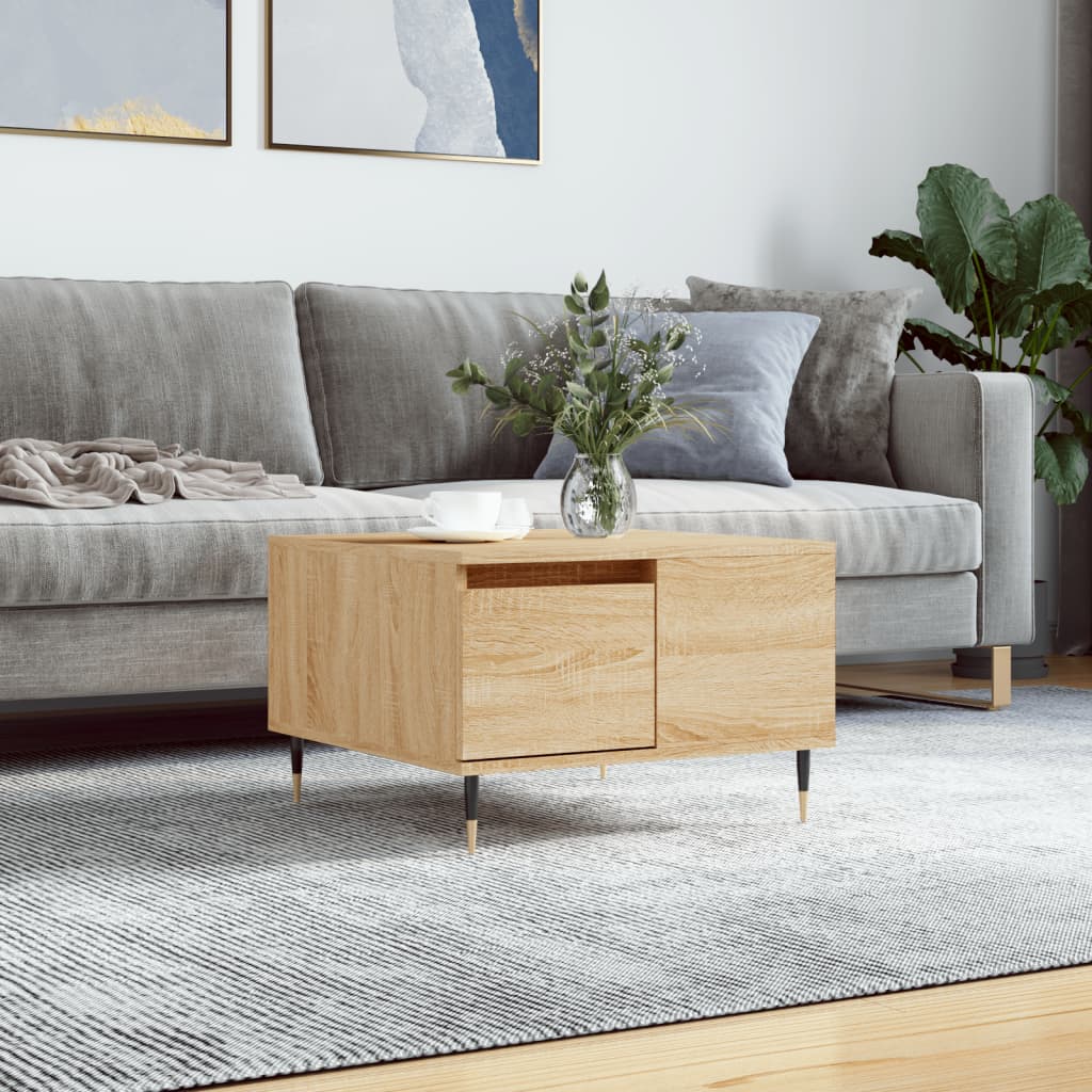 Mesa De Centro Madera Contrachapada Roble Marrón 55X55X36,5 Cm