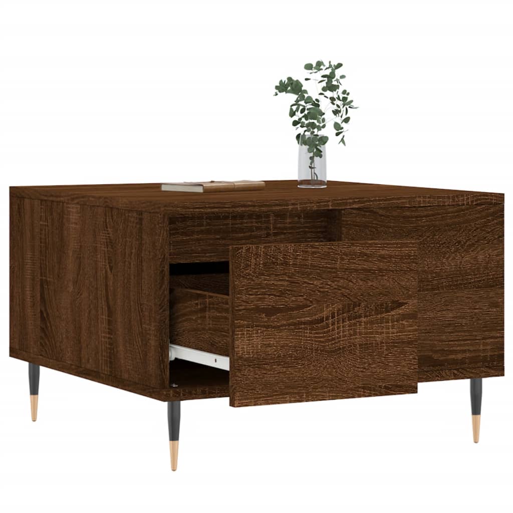 Mesa De Centro Madera Contrachapada Roble Marrón 55X55X36,5 Cm