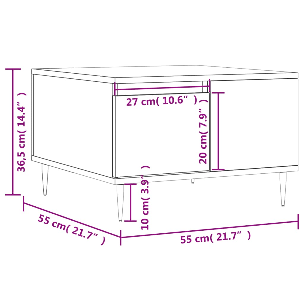 Mesa De Centro Madera Contrachapada Roble Marrón 55X55X36,5 Cm
