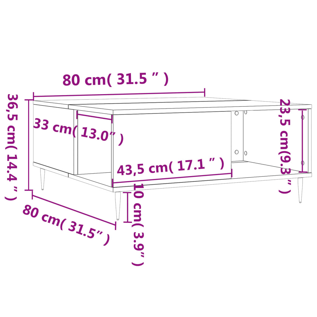 Mesa De Centro Madera Contrachapada 80X80X36,5 Cm