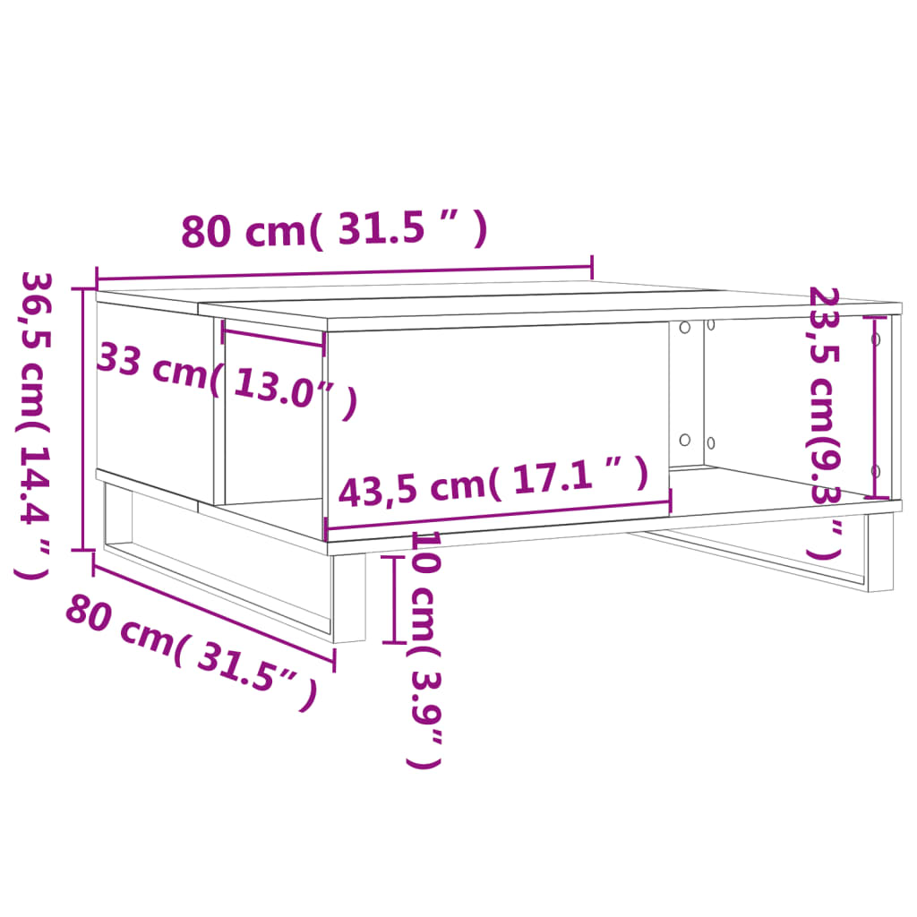 Mesa De Centro Madera Contrachapada 80X80X36,5 Cm