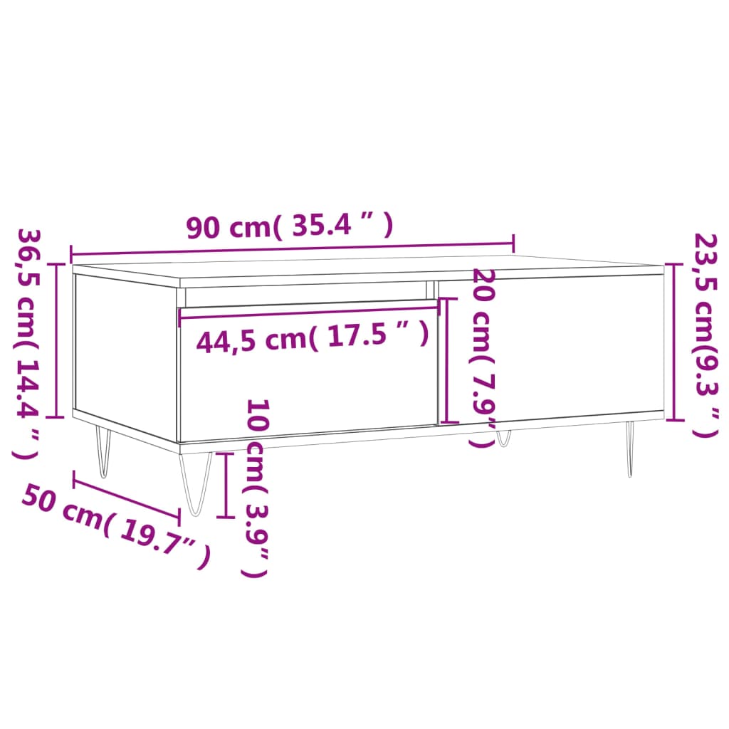 Mesa De Centro Madera Contrachapada 90X50X36,5 Cm