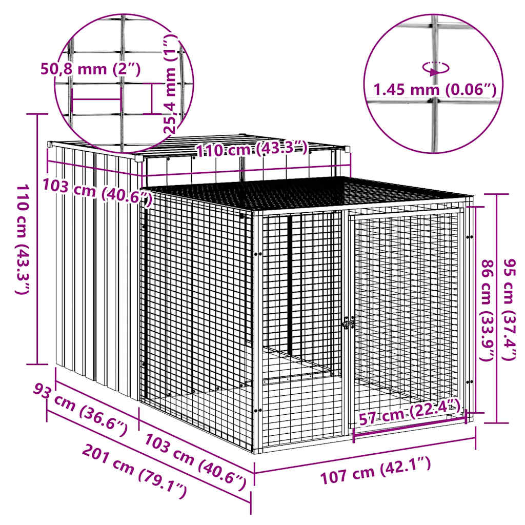 Jaula Para Gallinas Con Corral, , , Acero Galvanizado