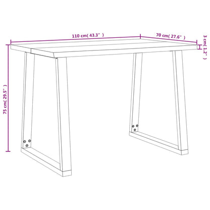 Mesa De Comedor Con Borde Vivo Madera Maciza Acacia 110X70X75Cm
