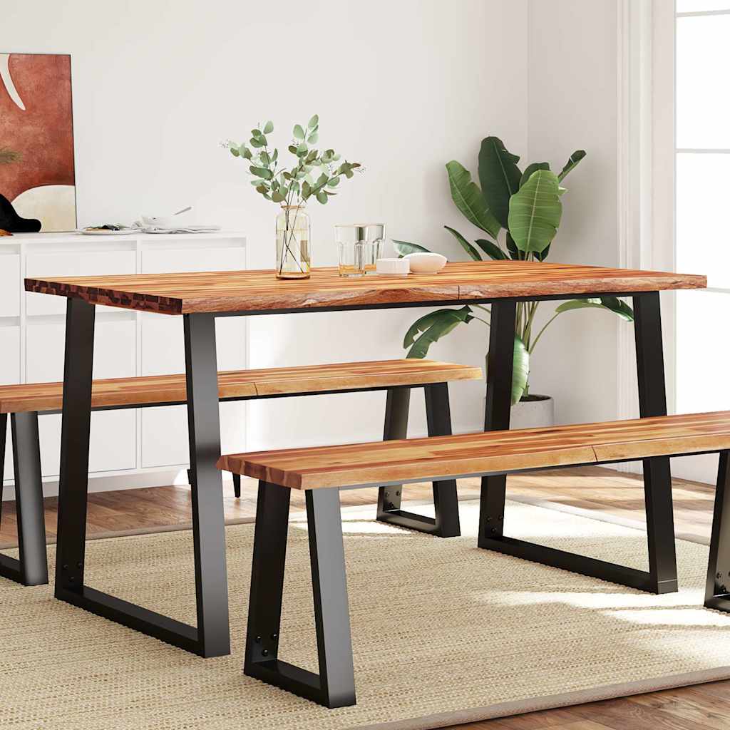 Mesa De Comedor Con Borde Vivo Madera Maciza Acacia 110X70X75Cm