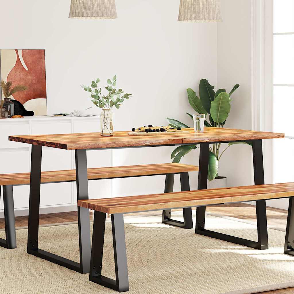 Mesa De Comedor Con Borde Vivo Madera Maciza Acacia 110X70X75Cm