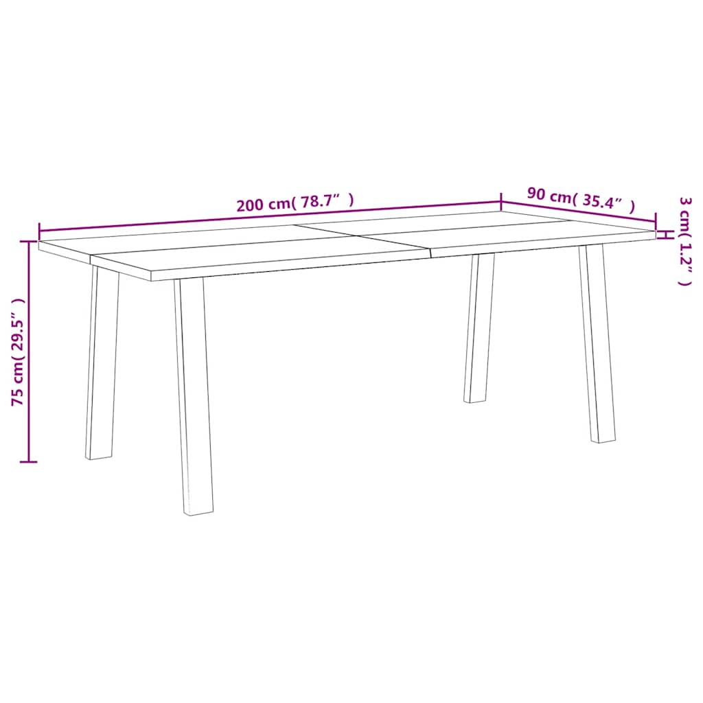 Mesa De Comedor Madera Maciza De Acacia 200X90X75 Cm