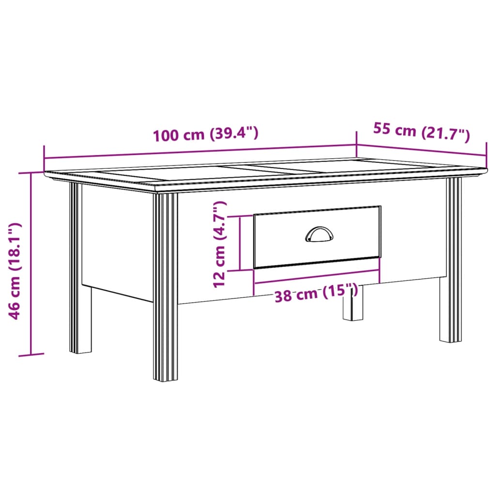 Mesa De Centro Bodo Madera Maciza De Pino 100X55X46 Cm