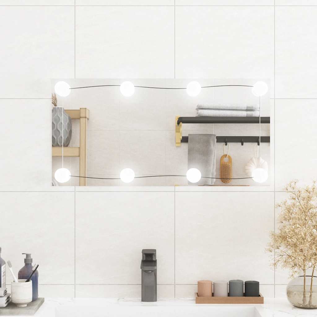 Espejo De Pared Con Luces Led Cuadrado De Vidrio