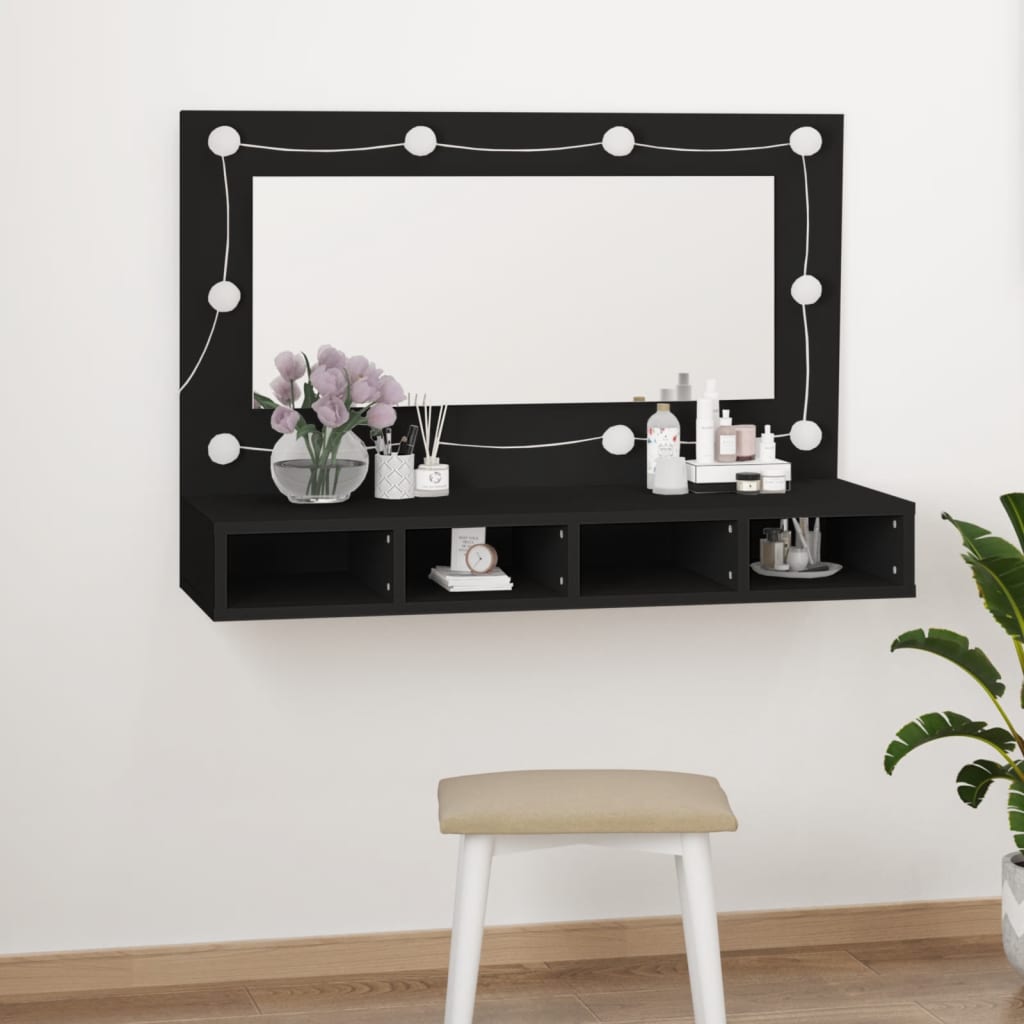 Armario Con Espejo Y Led Roble Artesano 90X31,5X62 Cm