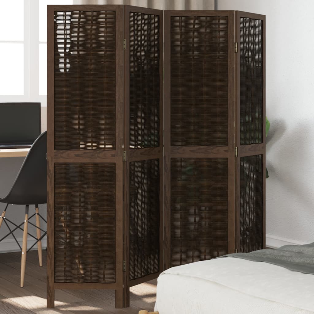 Biombo Separador De 4 Paneles Madera Paulownia Marrón Oscuro