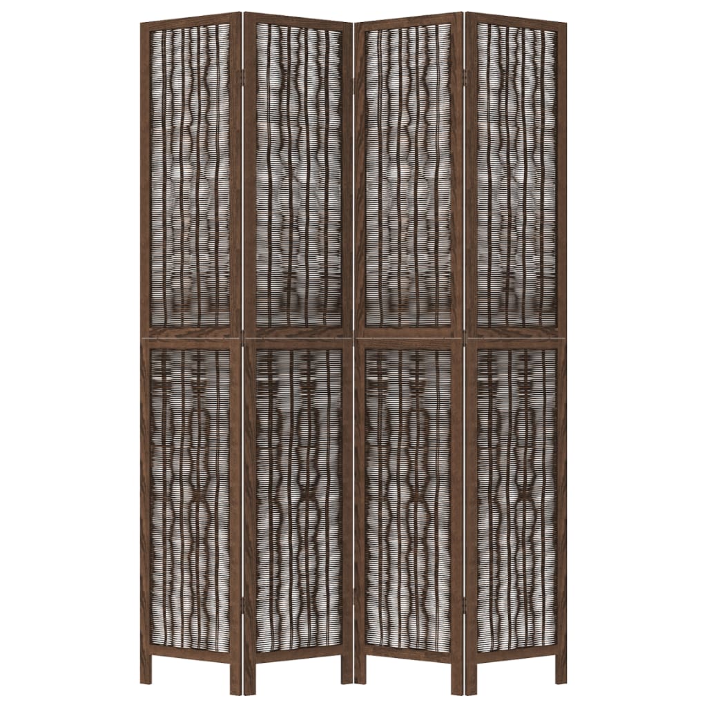Biombo Separador De 4 Paneles Madera Paulownia Marrón Oscuro