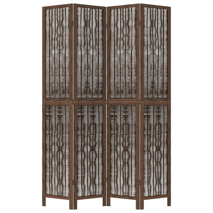 Biombo Separador De 4 Paneles Madera Paulownia Marrón Oscuro