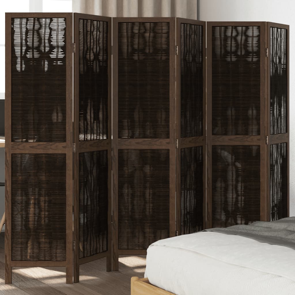 Biombo Separador De 4 Paneles Madera Paulownia Marrón Oscuro