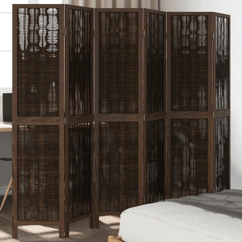 Biombo Separador De 4 Paneles Madera Paulownia Marrón Oscuro