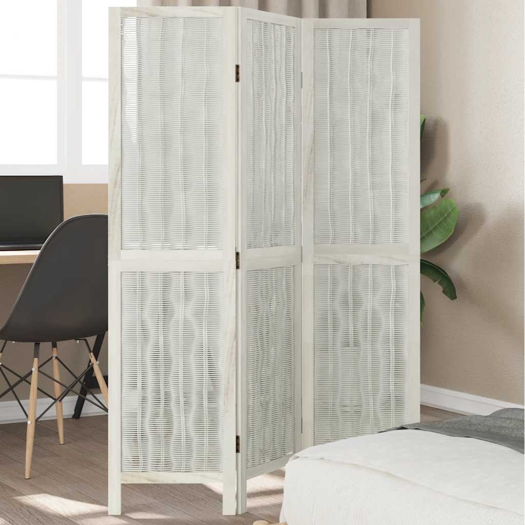 Biombo Separador De 6 Paneles Madera Maciza Paulownia Blanco