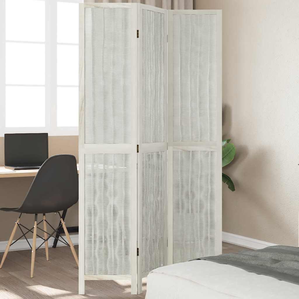 Biombo Separador De 6 Paneles Madera Maciza Paulownia Blanco