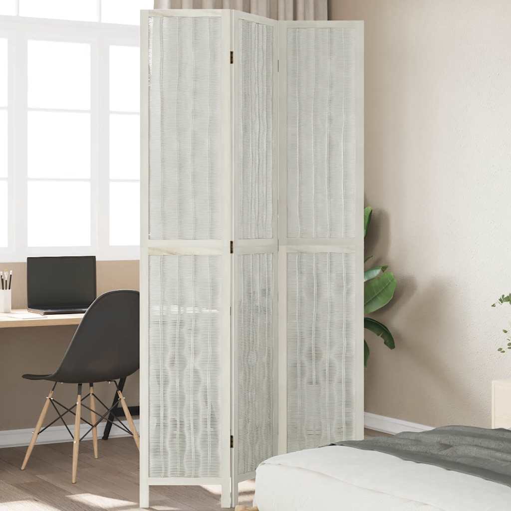 Biombo Separador De 6 Paneles Madera Maciza Paulownia Blanco