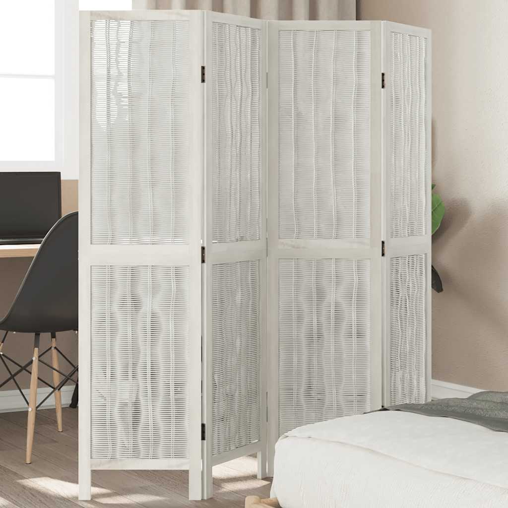 Biombo Separador De 6 Paneles Madera Maciza Paulownia Blanco