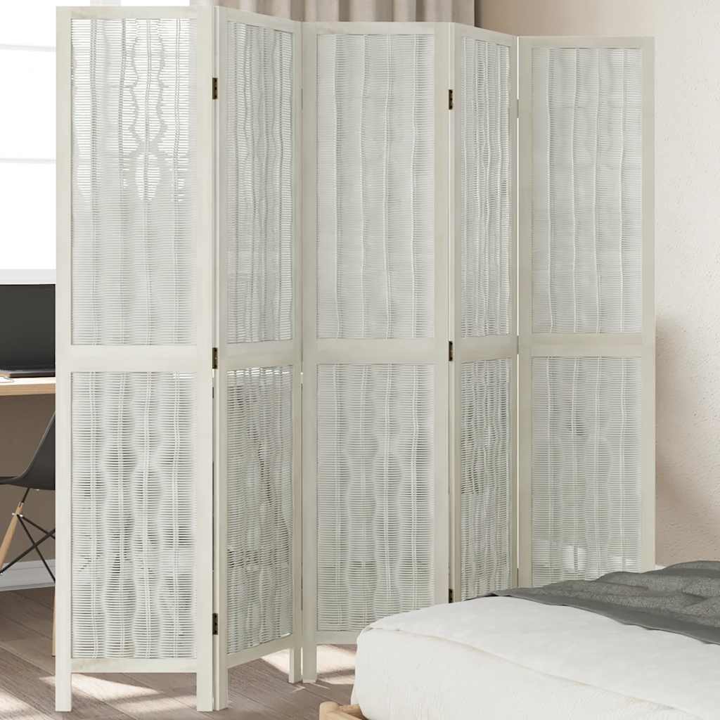Biombo Separador De 6 Paneles Madera Maciza Paulownia Blanco