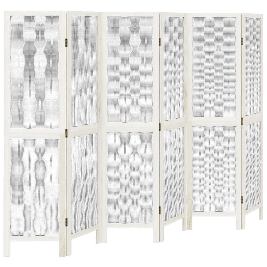 Biombo Separador De 6 Paneles Madera Maciza Paulownia Blanco