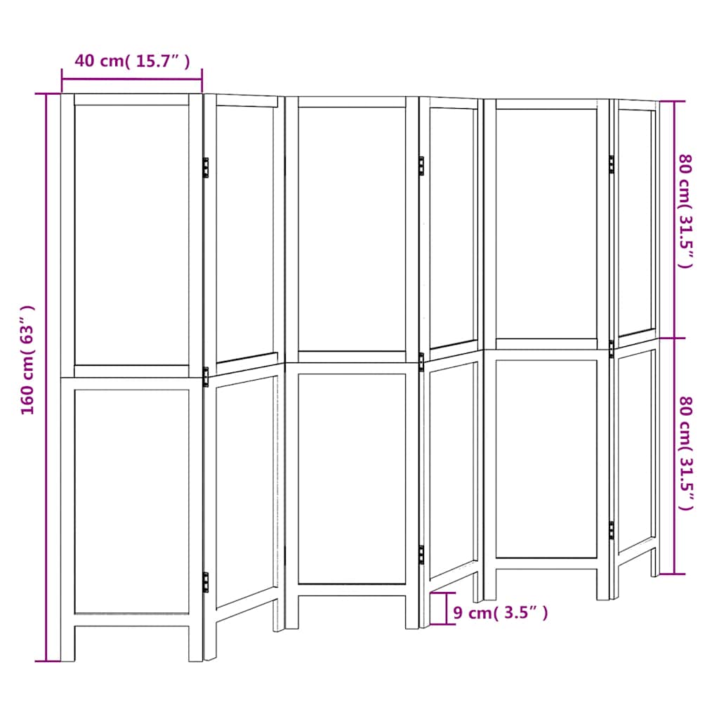 Biombo Separador De 6 Paneles Madera Maciza Paulownia Blanco
