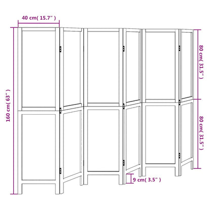 Biombo Separador De 6 Paneles Madera Maciza Paulownia Blanco