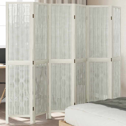Biombo Separador De 6 Paneles Madera Maciza Paulownia Blanco