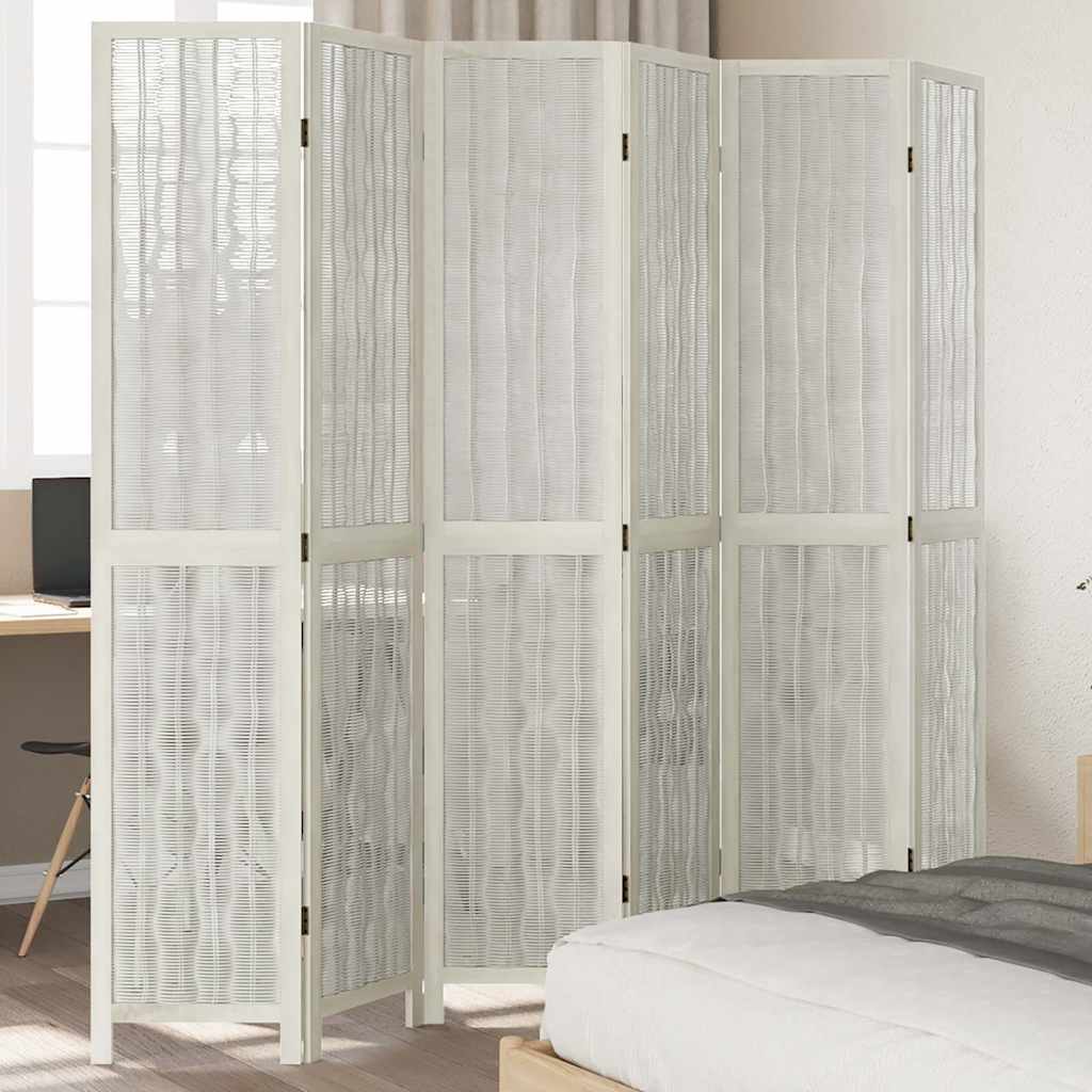 Biombo Separador De 6 Paneles Madera Maciza Paulownia Blanco