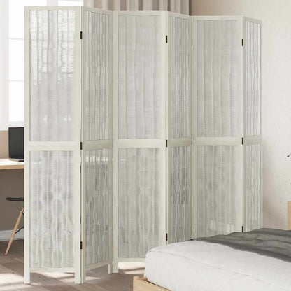 Biombo Separador De 6 Paneles Madera Maciza Paulownia Blanco