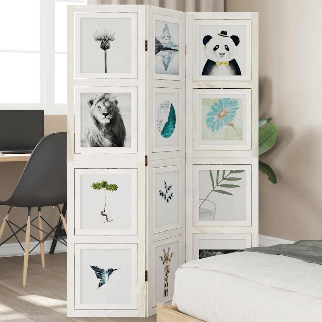 Biombo Separador De 3 Paneles Madera Maciza Paulownia Blanco