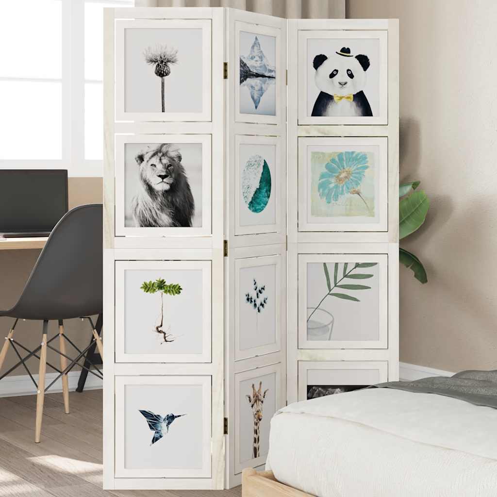 Biombo Separador De 3 Paneles Madera Maciza Paulownia Blanco