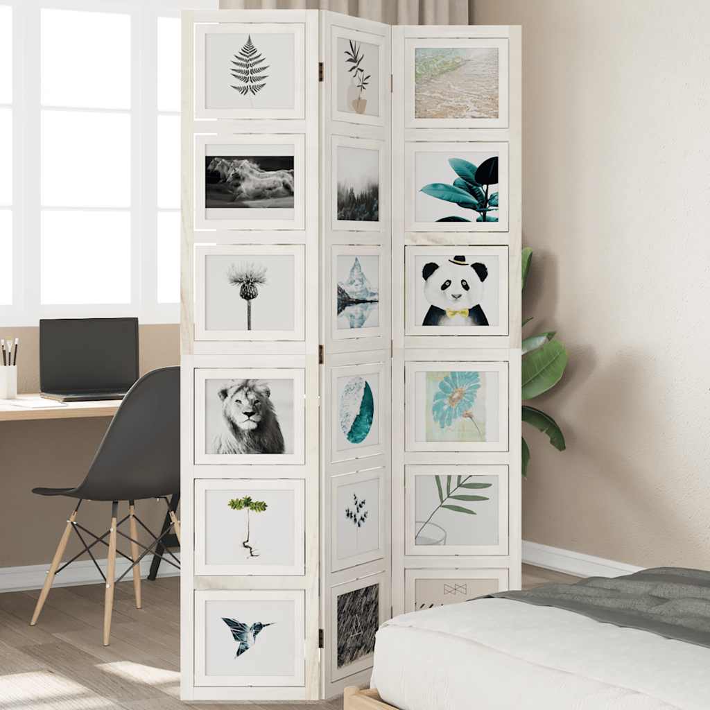 Biombo Separador De 3 Paneles Madera Maciza Paulownia Blanco