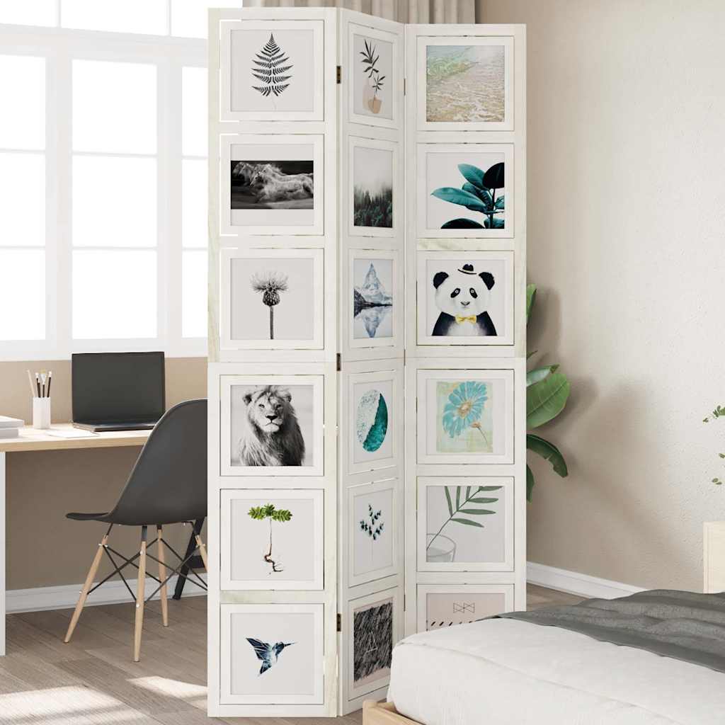 Biombo Separador De 3 Paneles Madera Maciza Paulownia Blanco