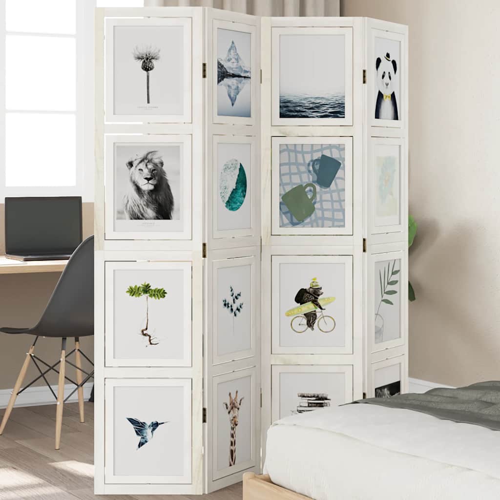 Biombo Separador De 3 Paneles Madera Maciza Paulownia Blanco