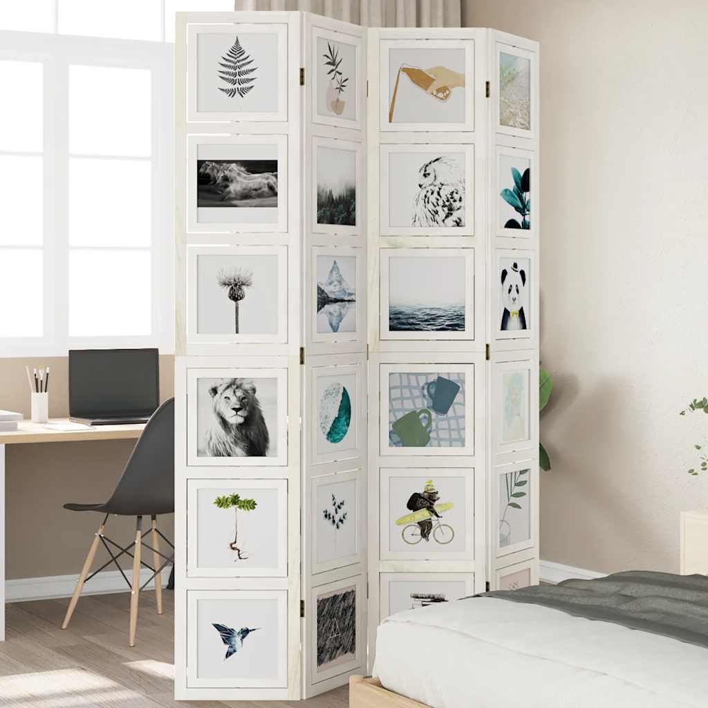 Biombo Separador De 3 Paneles Madera Maciza Paulownia Blanco