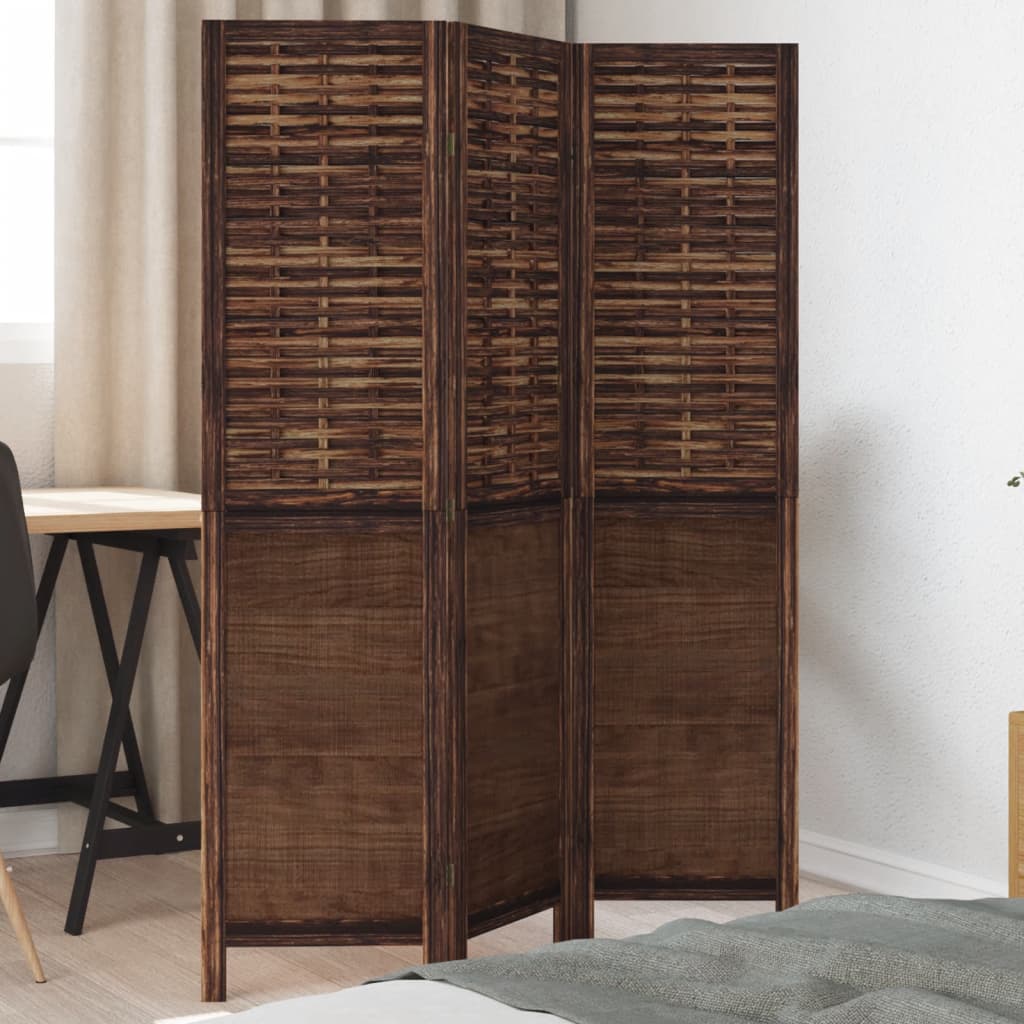 Biombo Separador De 3 Paneles Madera Paulownia Marrón Oscuro