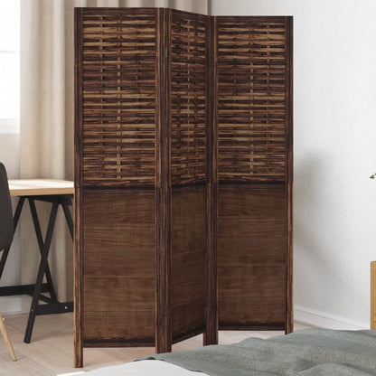 Biombo Separador De 3 Paneles Madera Paulownia Marrón Oscuro