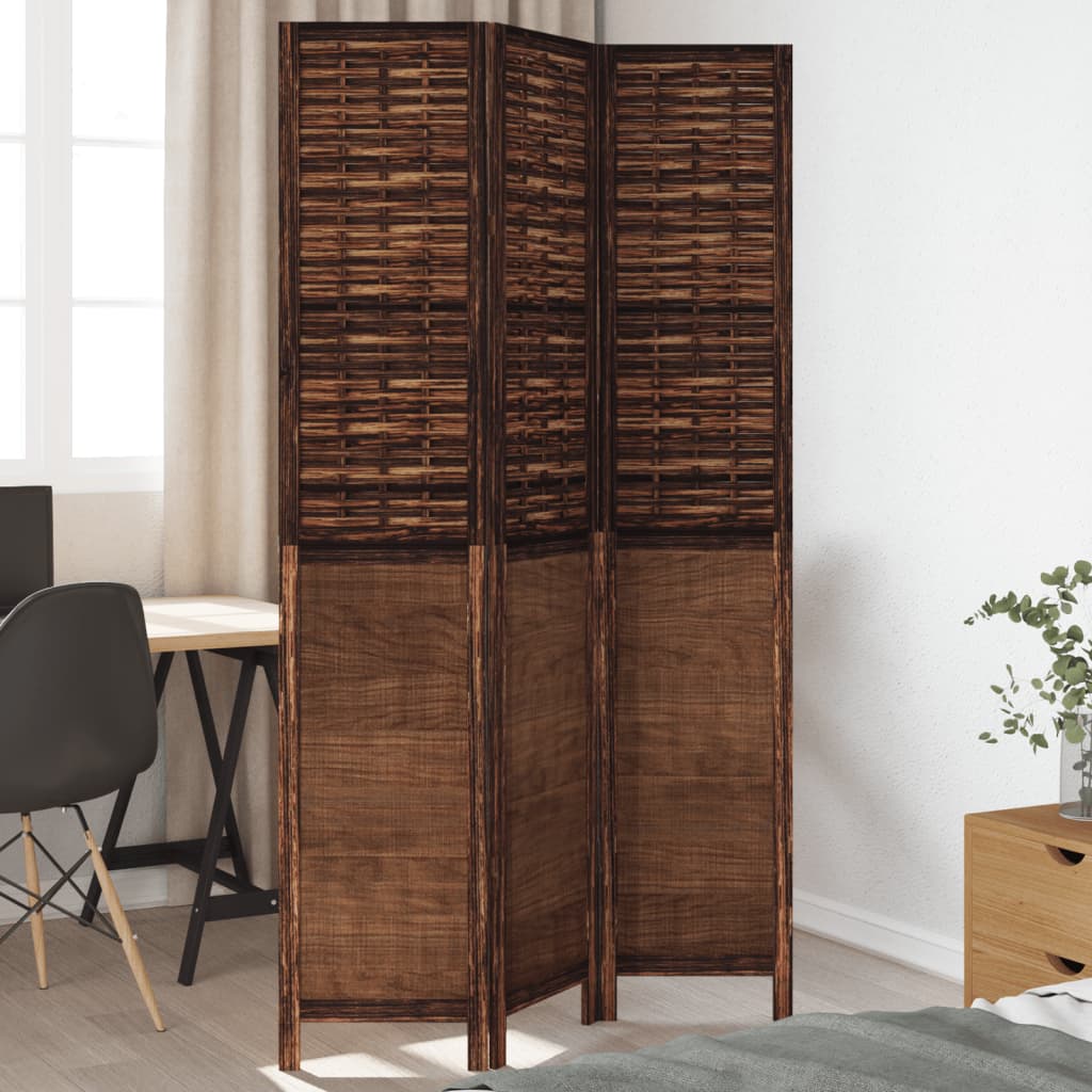 Biombo Separador De 3 Paneles Madera Paulownia Marrón Oscuro