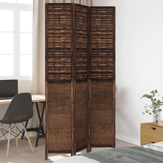 Biombo Separador De 3 Paneles Madera Paulownia Marrón Oscuro
