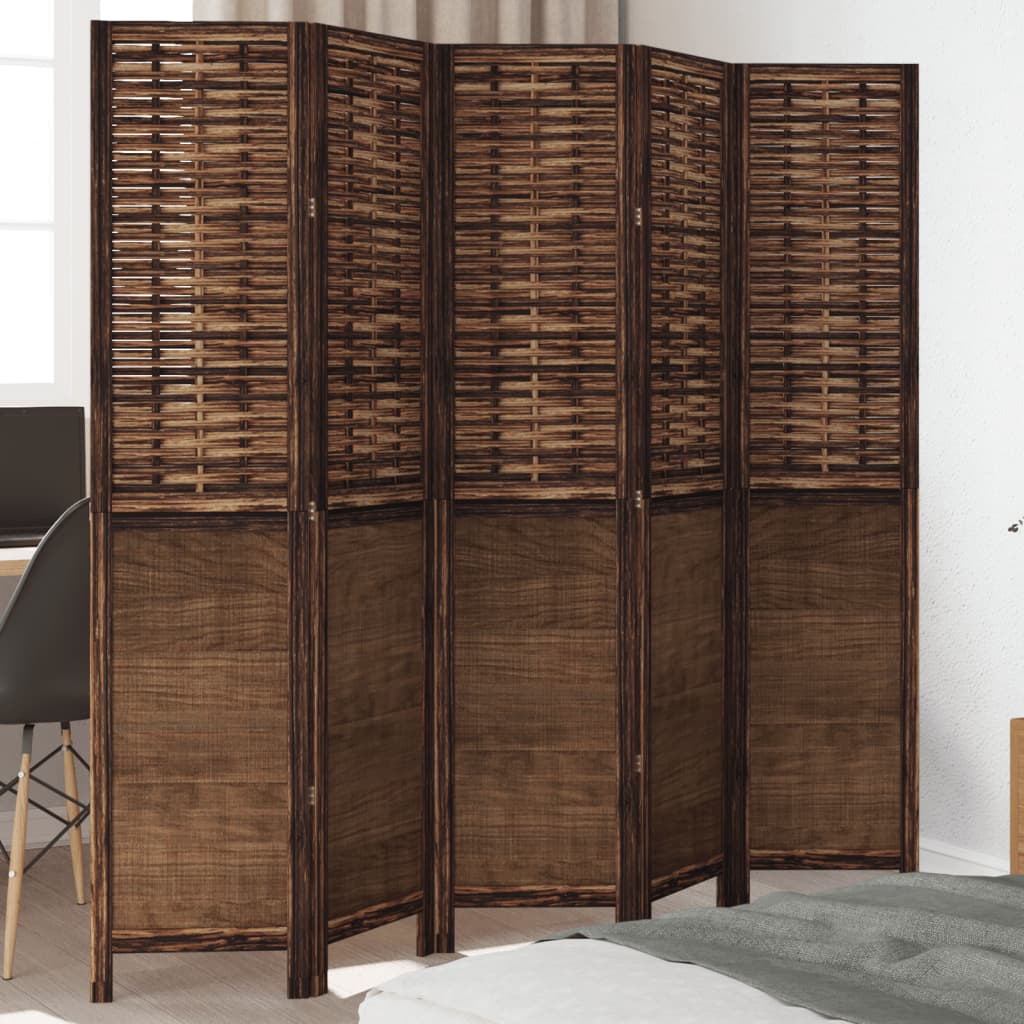 Biombo Separador De 3 Paneles Madera Paulownia Marrón Oscuro