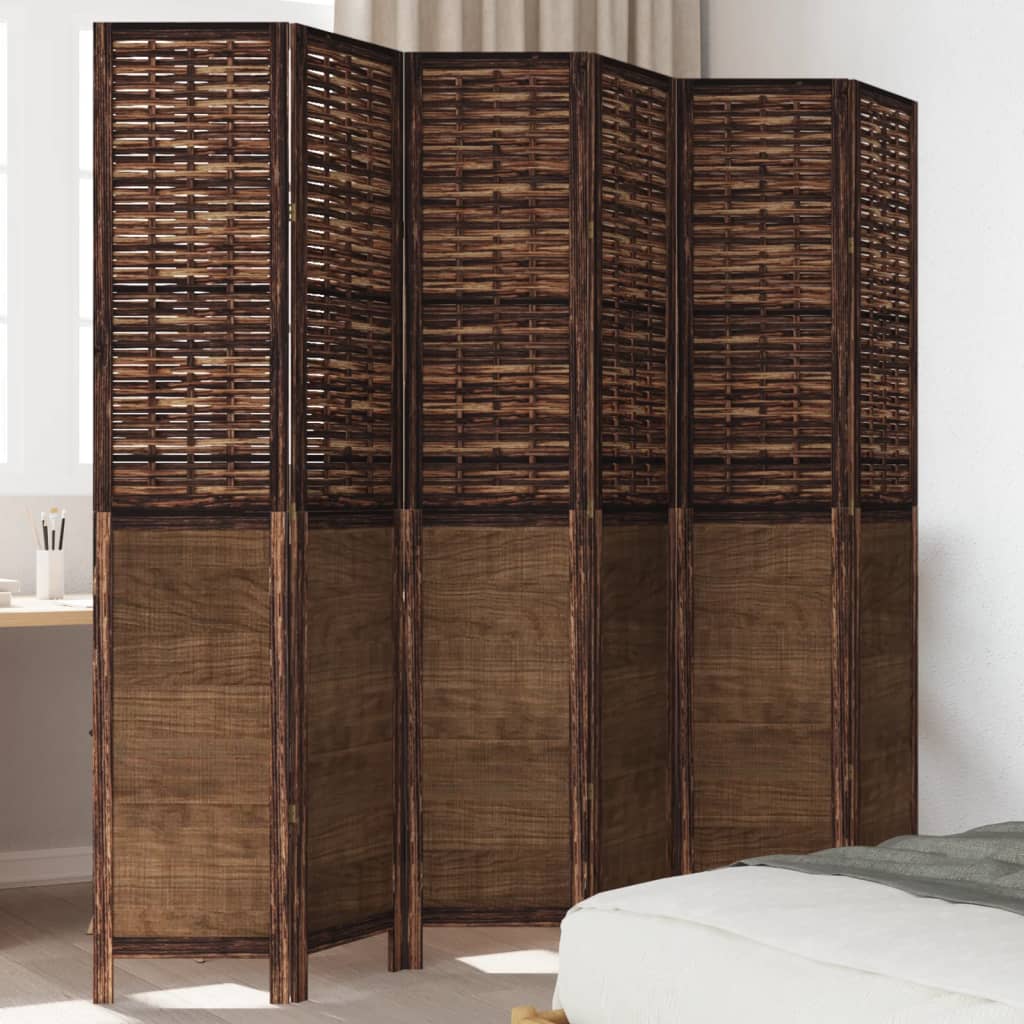 Biombo Separador De 3 Paneles Madera Paulownia Marrón Oscuro