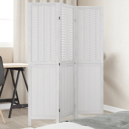 Biombo Separador De 5 Paneles Madera Maciza Paulownia Blanco