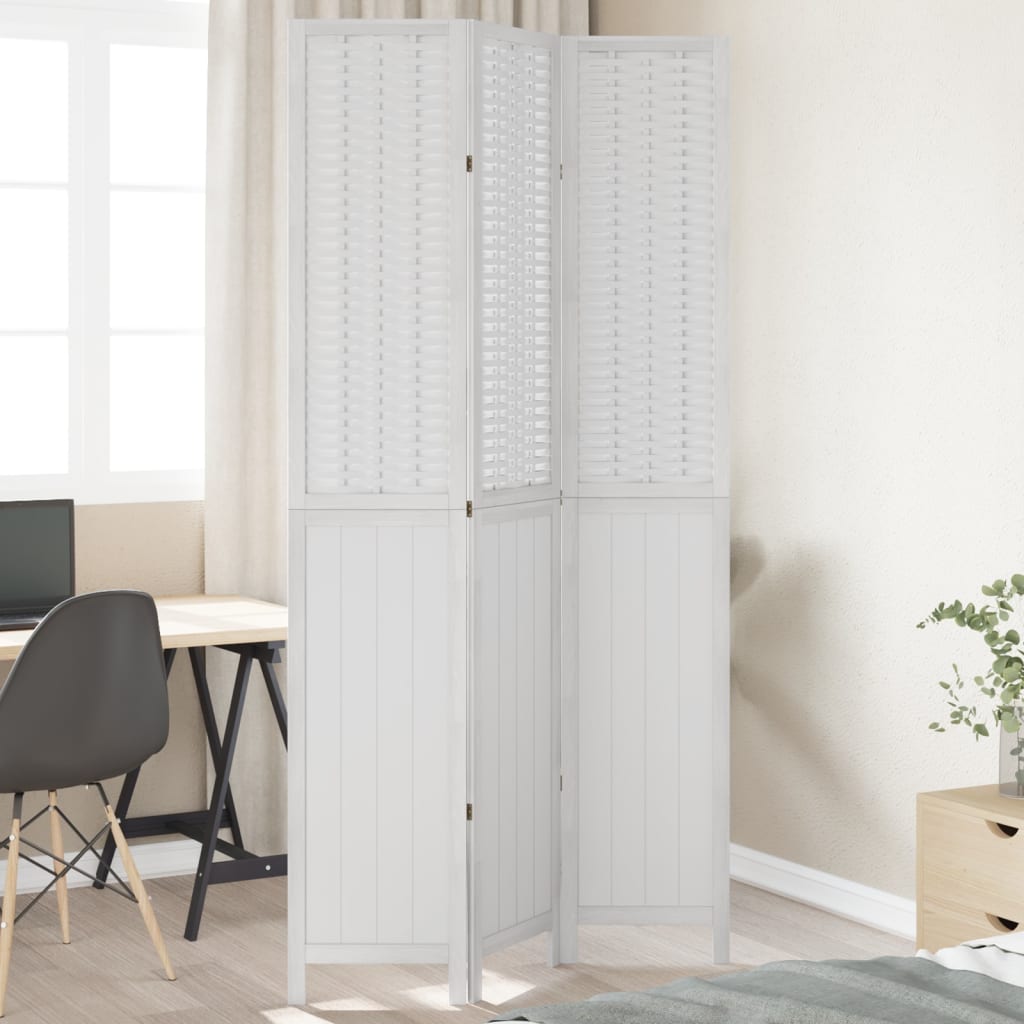 Biombo Separador De 5 Paneles Madera Maciza Paulownia Blanco